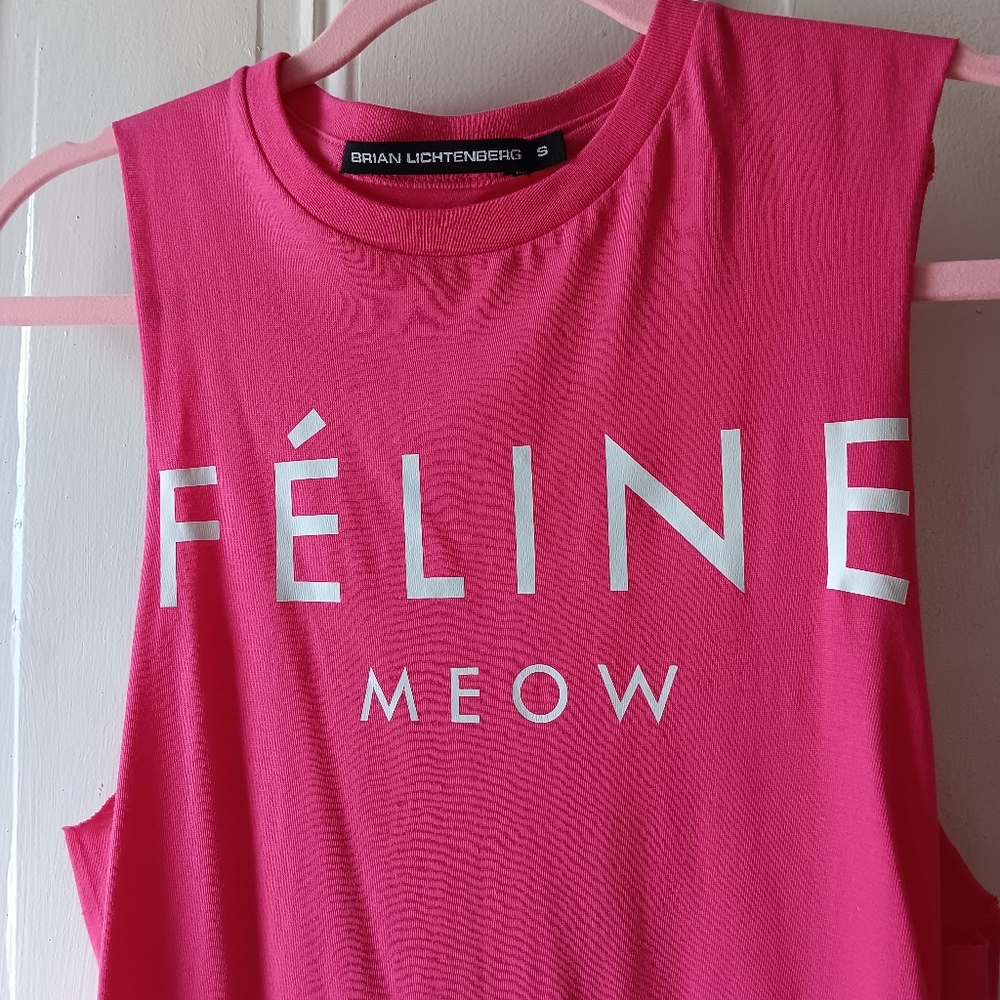 NWOT Barbie Pink Brian Lichtenberg Feline Meow Muscle Tee